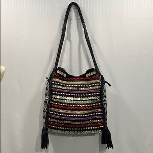 BIG BUDDHA Hobo Shoulder Bag Embellished Fringed